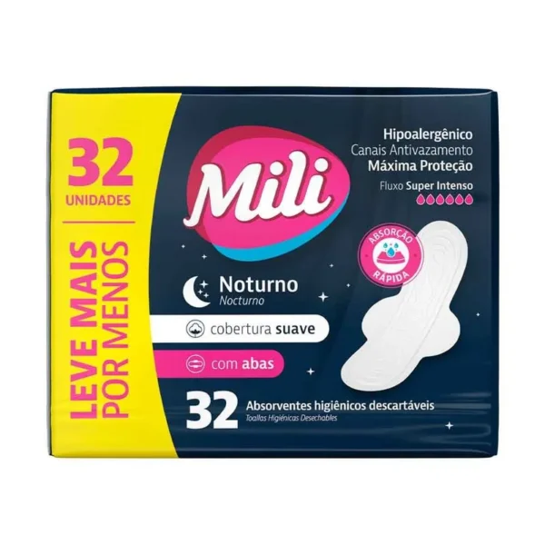 Absorvente Mili Noturno Suave C/ abas 32 Unidades